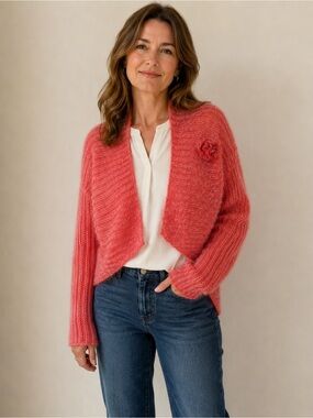 Margaret O’Leary Women’s Size Large Coral Mohair Blend Cropped Cardigan
